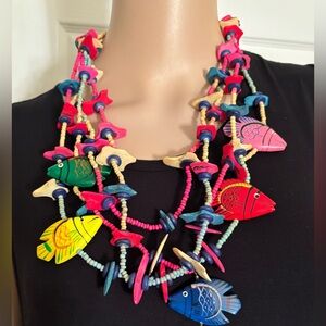 Handcrafted Wooden Tropical Fish Wooden Necklace Boho Cruise Island Vacation